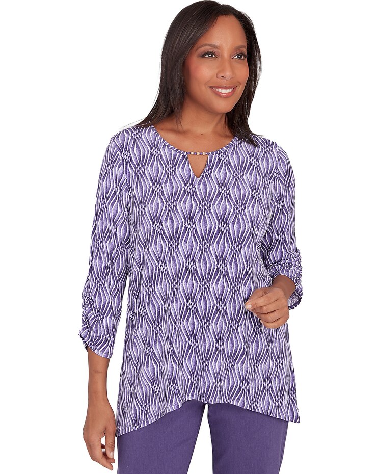 Alfred Dunner® Charm School Monotone Diamond Print Top image number 1