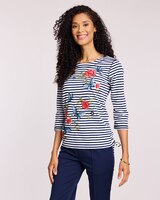 Alfred Dunner® Free Spirit Striped Embroidered Top thumbnail number 1