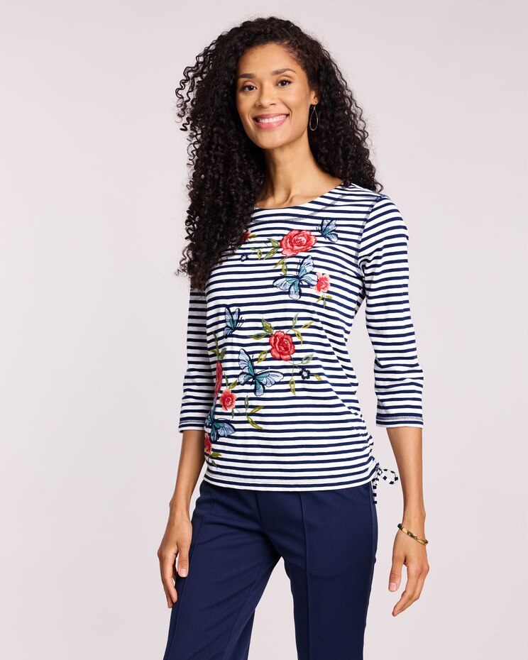 Alfred Dunner® Free Spirit Striped Embroidered Top image number 1