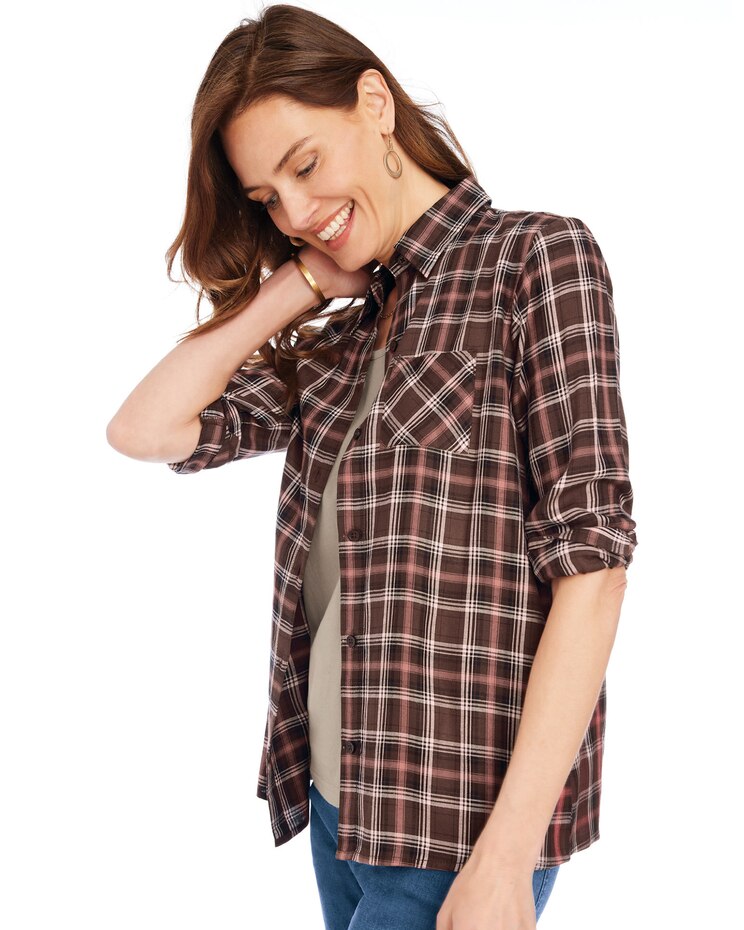 Button-Front Plaid Shirt image number 1