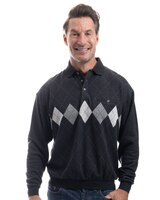 Palmland Long Sleeve Diamond Printed Banded Bottom Polo thumbnail number 1
