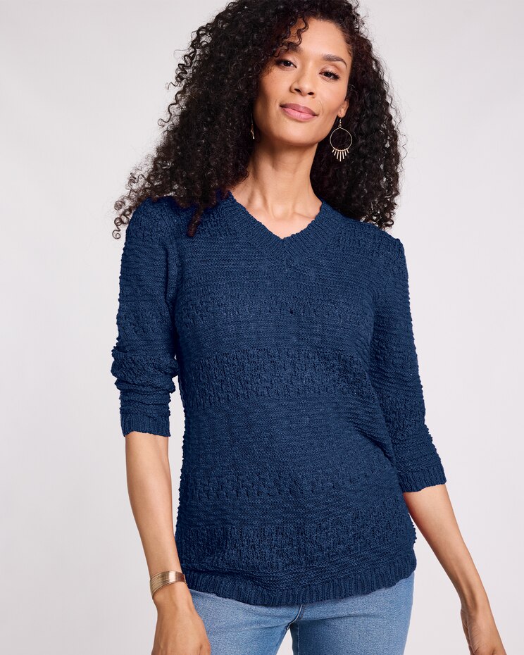 Textured Three-Quarter Sleeve Sweater image number 1