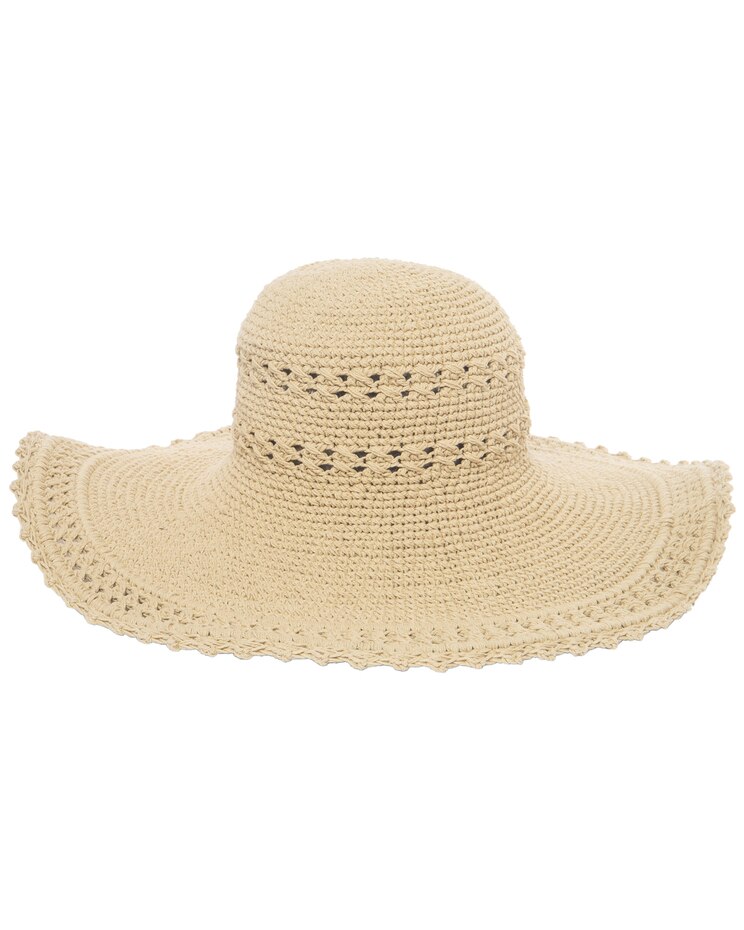 Womens Crochet Extra Large Brim Hat With Scalloped Edge image number 1