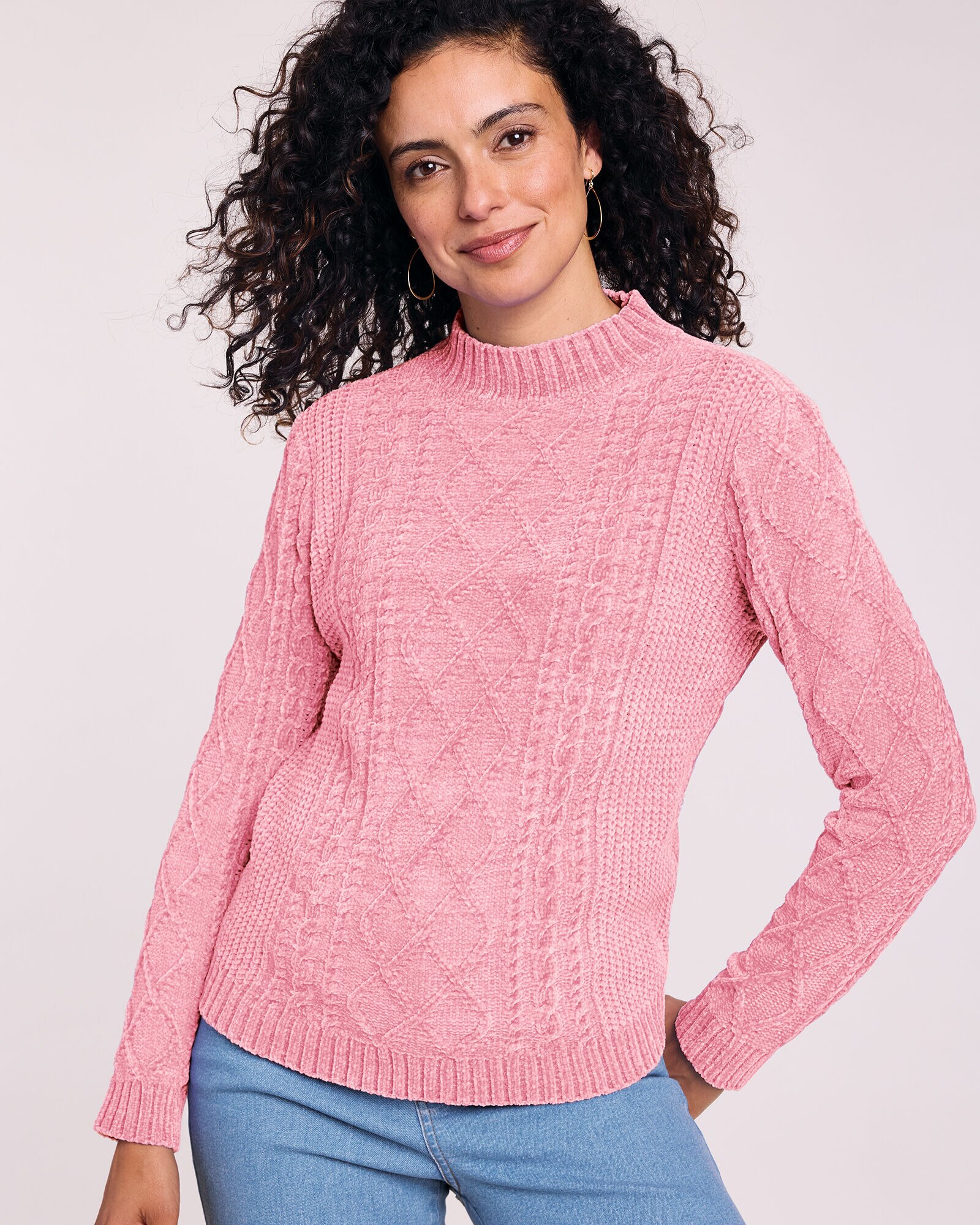 Chenille Mock Neck Cable Sweater Blair
