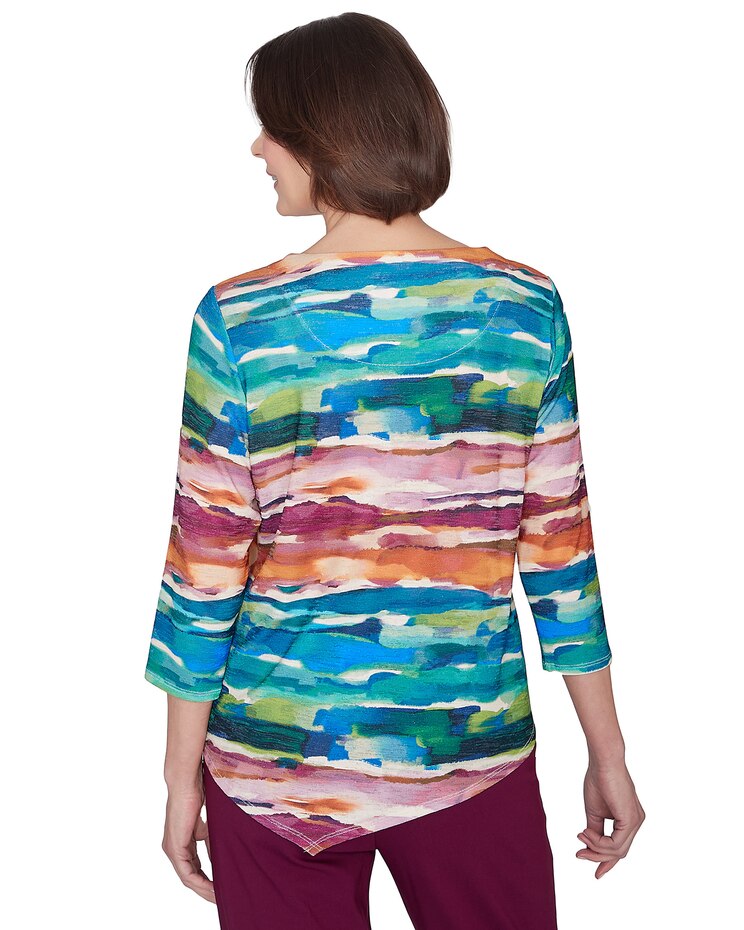 Alfred Dunner® Classics Watercolor Biadere Top with Necklace image number 2