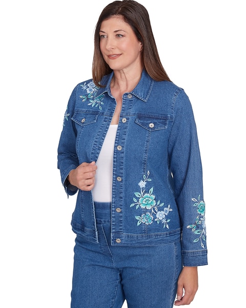 Alfred Dunner® Lake Victoria Floral Embroidered Denim Jacket