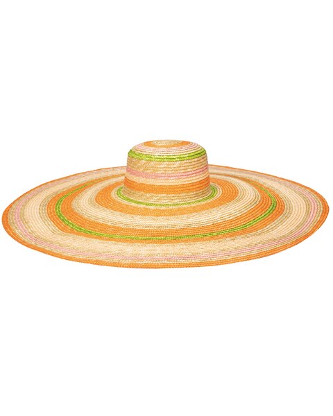 On Mulit Holiday- Wheat Straw Stripe Wide Brim Sun Hat