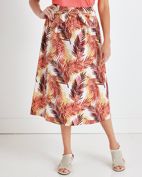 Haband Women’s Tie Front Cotton Midi Skirt with Elastic Waist, Print