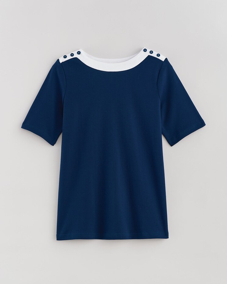 Essential Knit Boatneck Button Trim Top image number 1