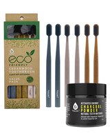 Pursonic Natural Radiance Combo: Activated Coconut Charcoal Powder Natural Teeth Whitener + 100% Eco-friendly Cedarwood Toothbrushes (6 Pack) thumbnail number 1