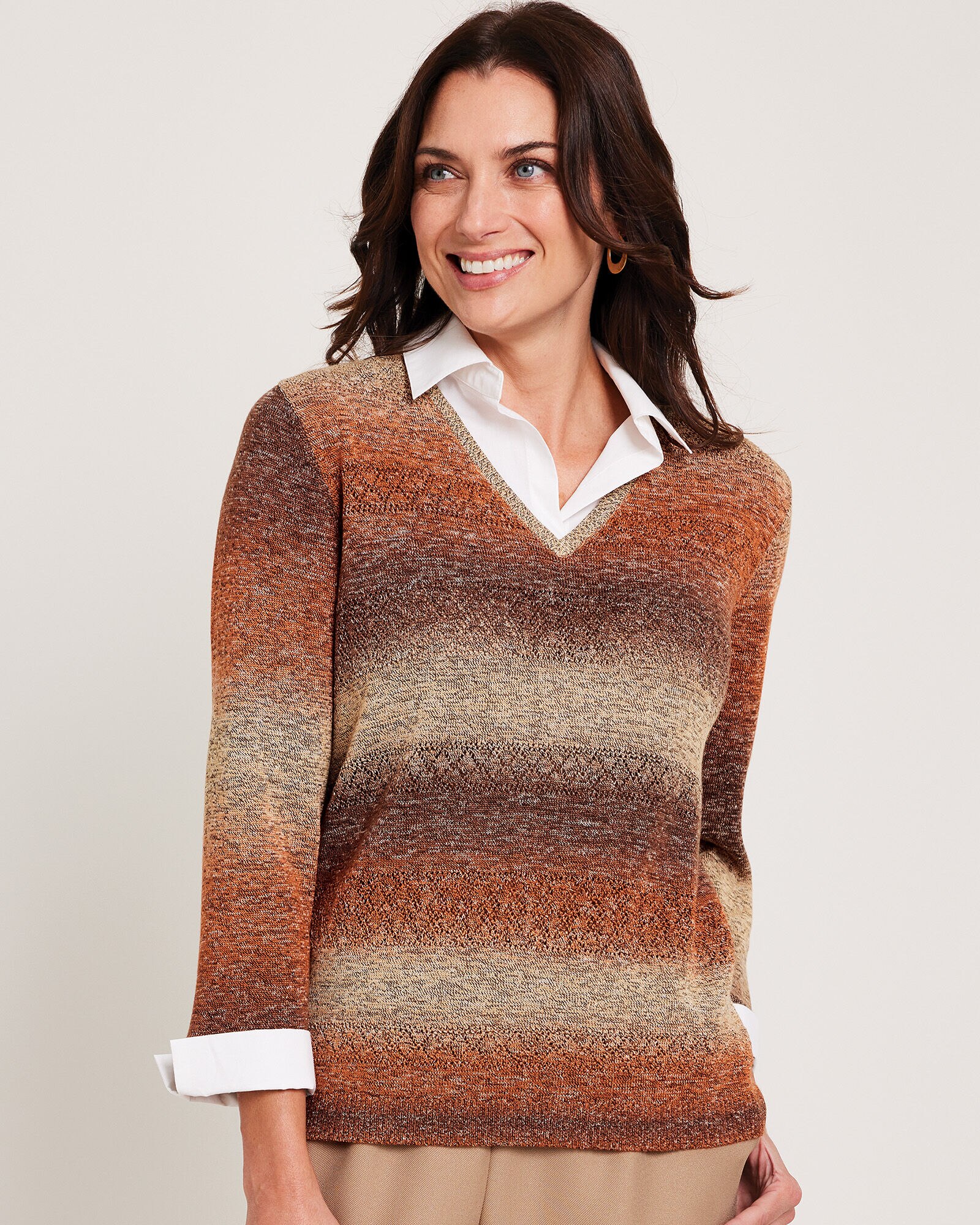 Alfred Dunner Space Dye with Woven Trim Sweater Blair