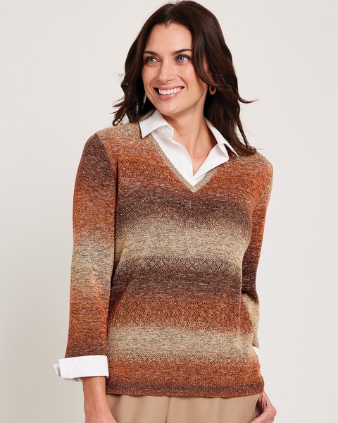 Alfred Dunner® Space Dye with Woven Trim Sweater