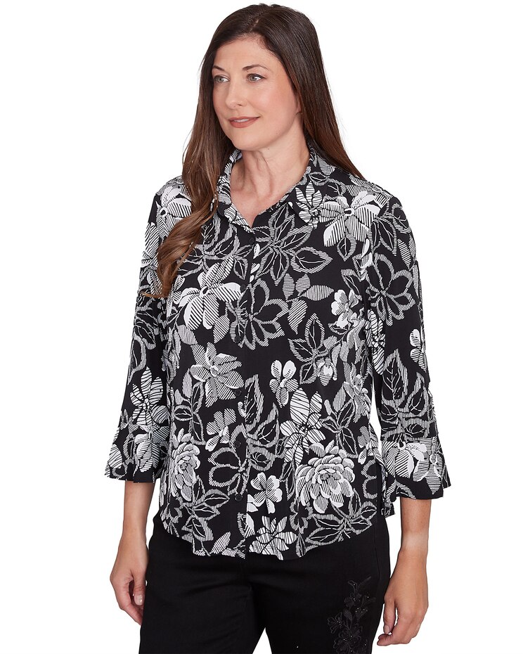 Alfred Dunner® Wild At Heart Floral Puff Print Button Down Top image number 3