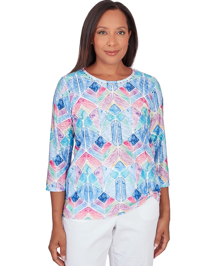 Alfred Dunner® Stained Glass Grommet Hem Top image number 1