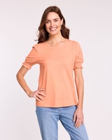 Slub Knit Smocked Sleeve Top thumbnail number 1