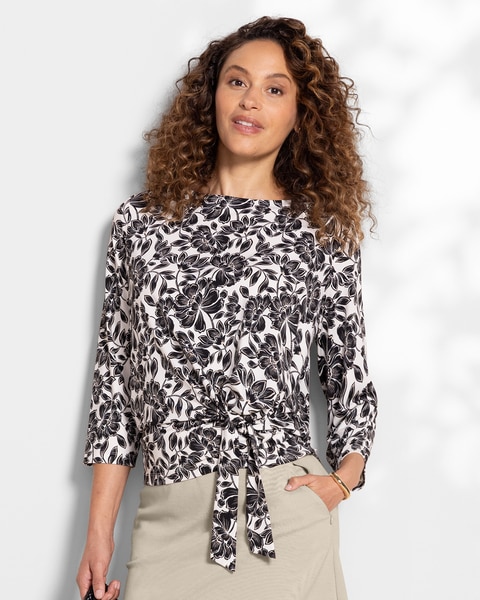 Trailing Floral Side-Tie Knit Top