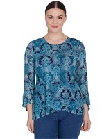 Ruby Rd® Wintery Glow Knit Damask Mesh Top thumbnail number 1