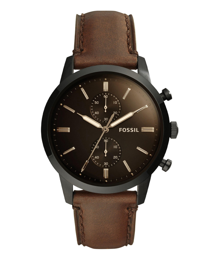 Fossil Townsman Chronograph Dark Brown Leather Strap Watch, Brown Dial image number 1