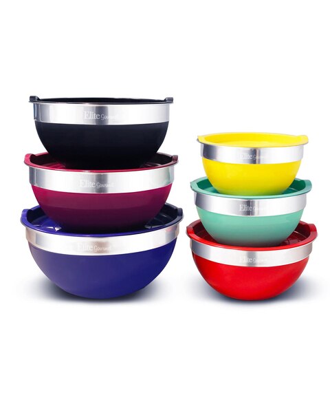 Elite 12pc Multicolored Mixing Bowl Set