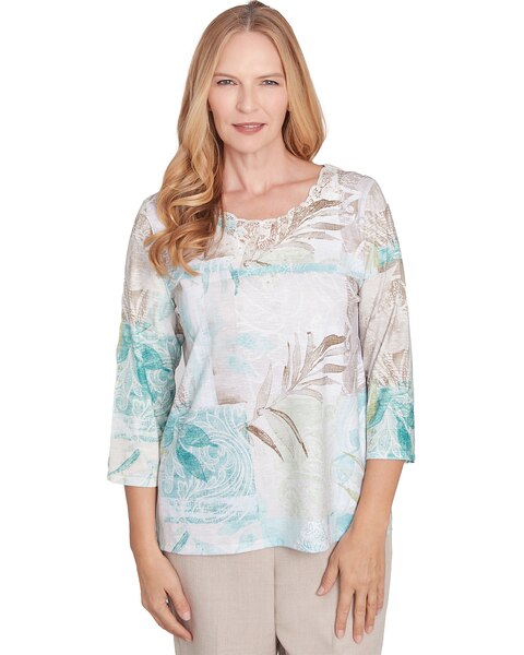 Alfred Dunner® Kensington Gardens Patchwork Leaves Textured Top