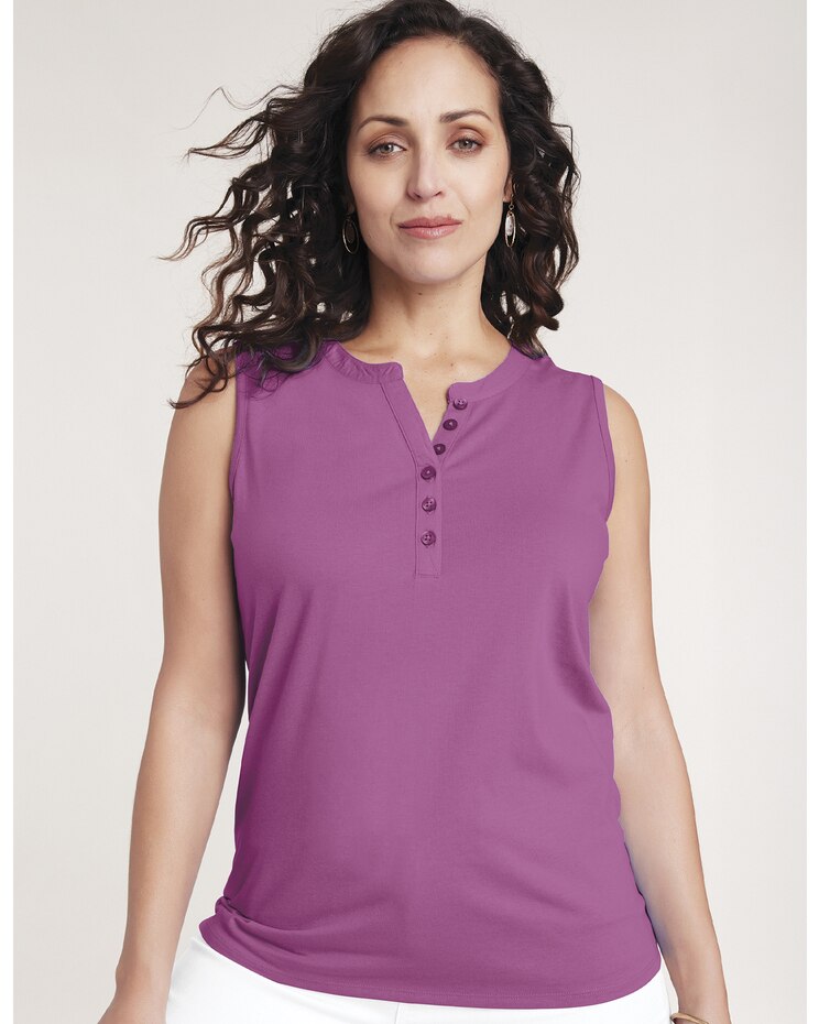 Sleeveless Knit Henley image number 1