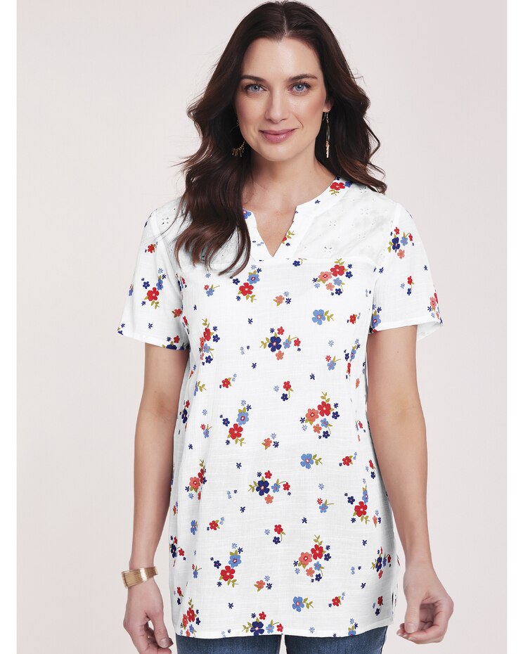 Eyelet Yoke Printed Tunic image number 1