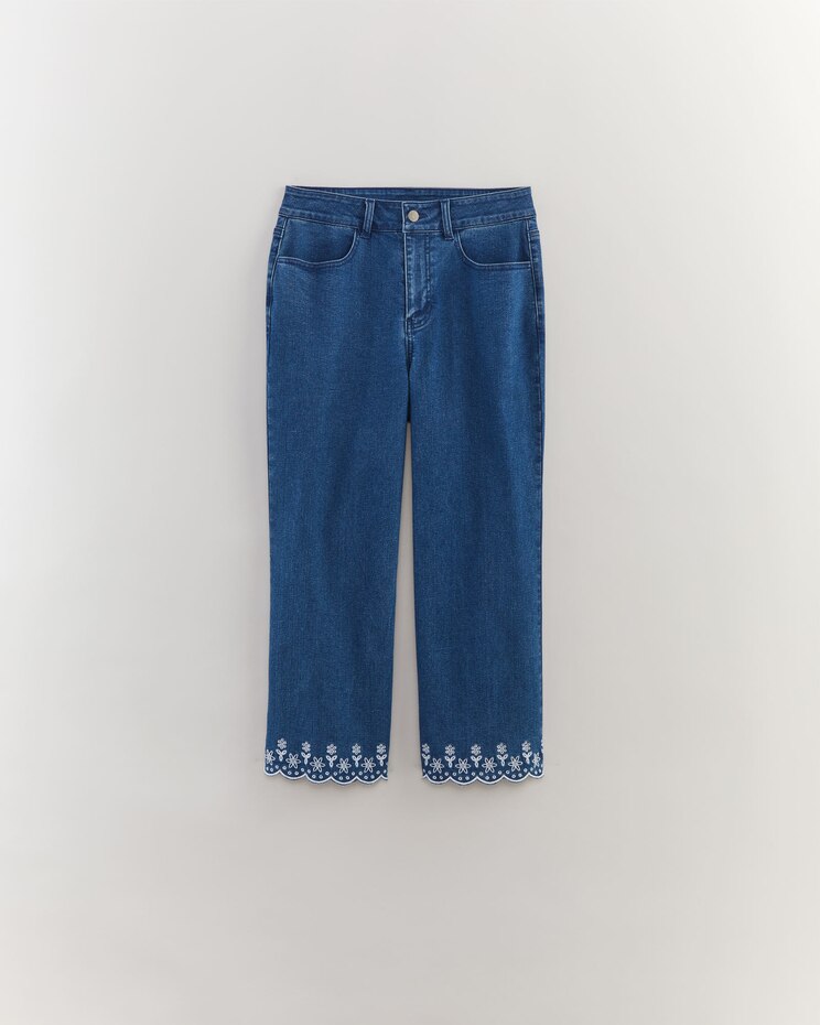 DenimEase Eyelet Hem Crop Jeans image number 1