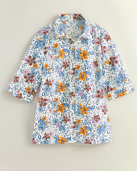 Haband Women's Printed 3/4-Sleeve Poplin Wonder Blouse