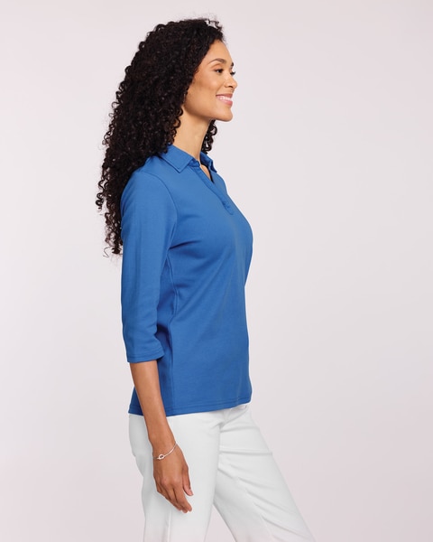 Essential Knit Three-Quarter Sleeve Polo Tee