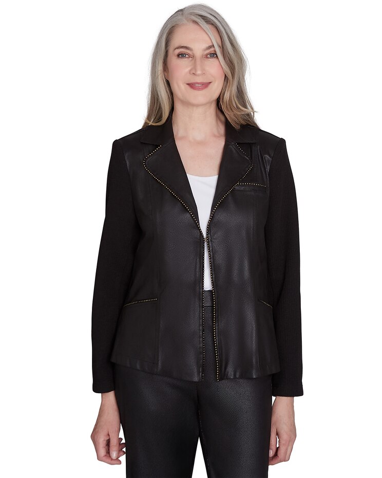 Alfred Dunner® Rue Rivoli Faux Leather Jacket With Knit Sleeves image number 1
