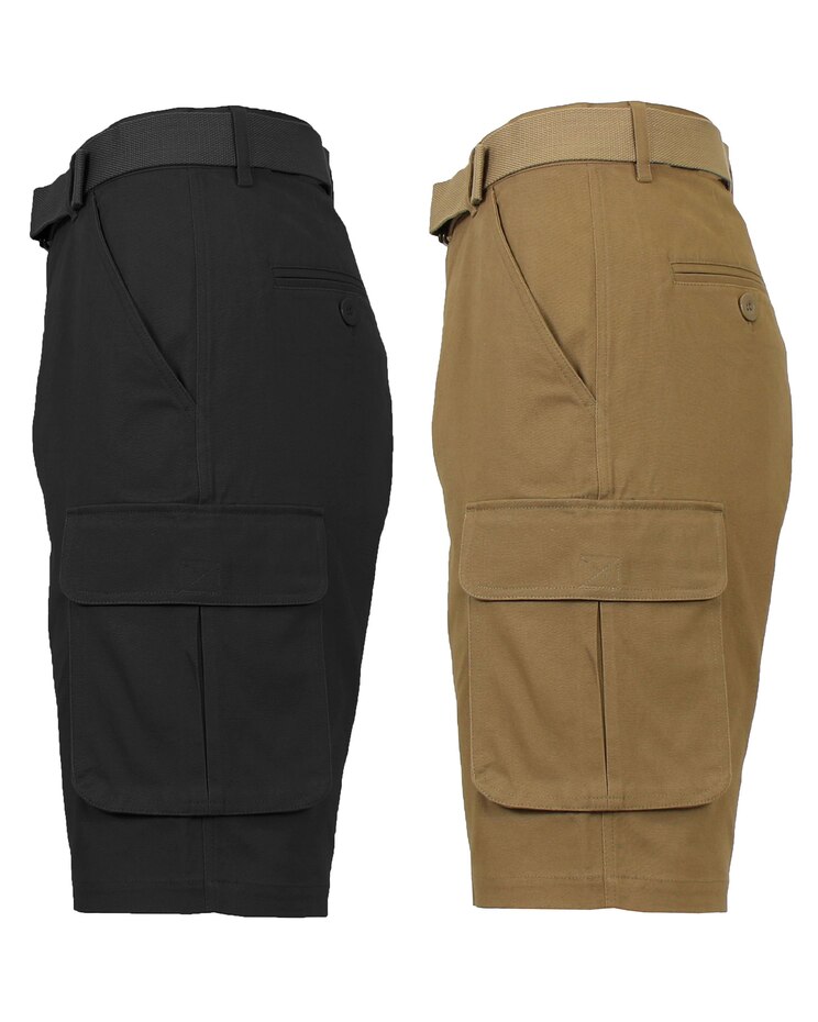 Men's Slim Fit Flat Front Belted Cotton Cargo Shorts-2 Pack image number 1