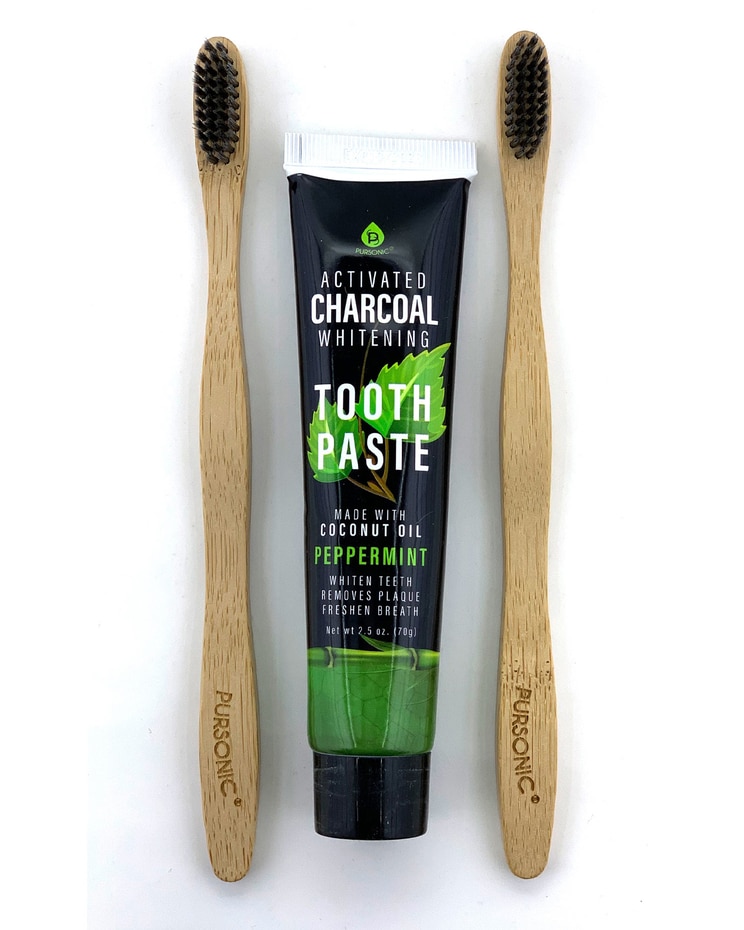 100% Bamboo Toothbrushes & Charcoal Whitening  Toothpaste Set image number 1