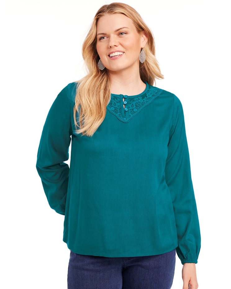 Lace Neckline Top image number 1