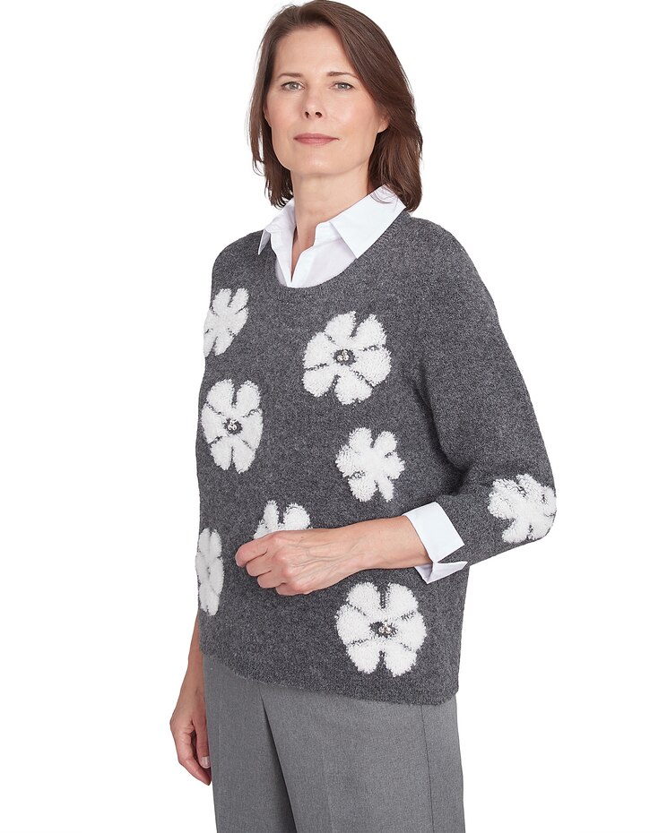 Alfred Dunner® Copenhagen Floral Layered Quarter Sleeve Sweater image number 3