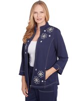 Alfred Dunner® Block Island Embroidered Daisy French Terry Jacket thumbnail number 3