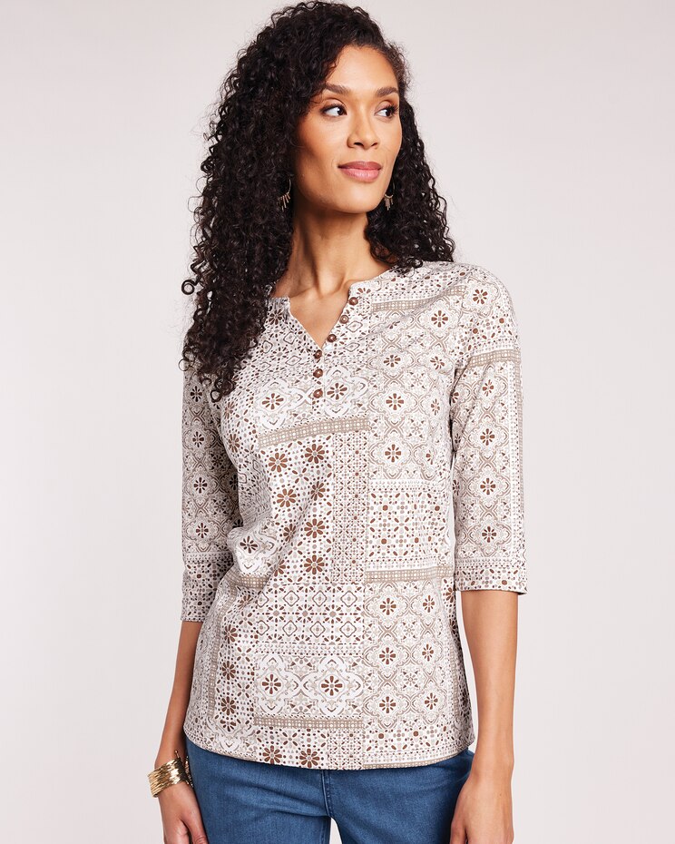 Essential Knit Three-Quarter Sleeve Henley image number 1