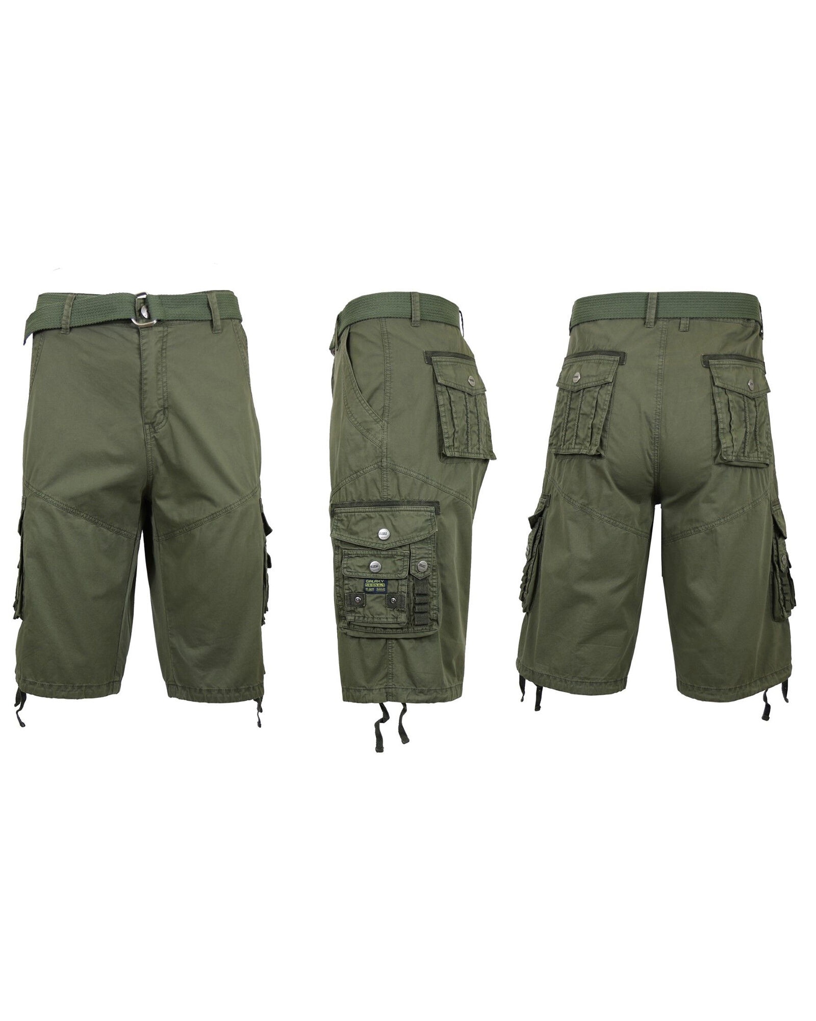 Men s Belted Cargo Shorts With Twill Flat Front Washed Utility Pockets