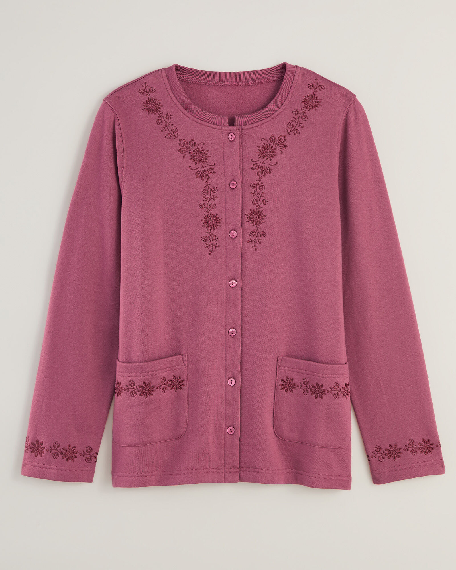 Embroidered Fleece Cardigan