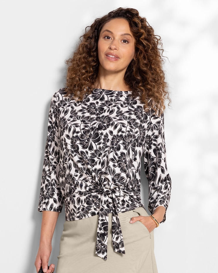 Trailing Floral Side-Tie Knit Top image number 1