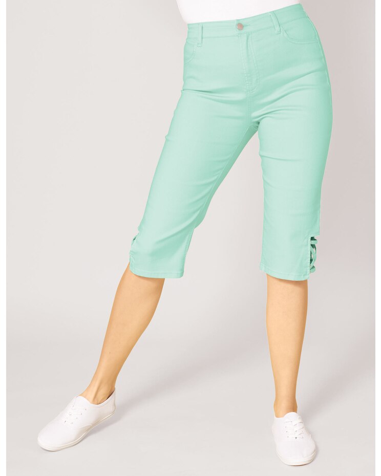 DenimEase™ Back Elastic Criss-Cross Pedal Pushers image number 1