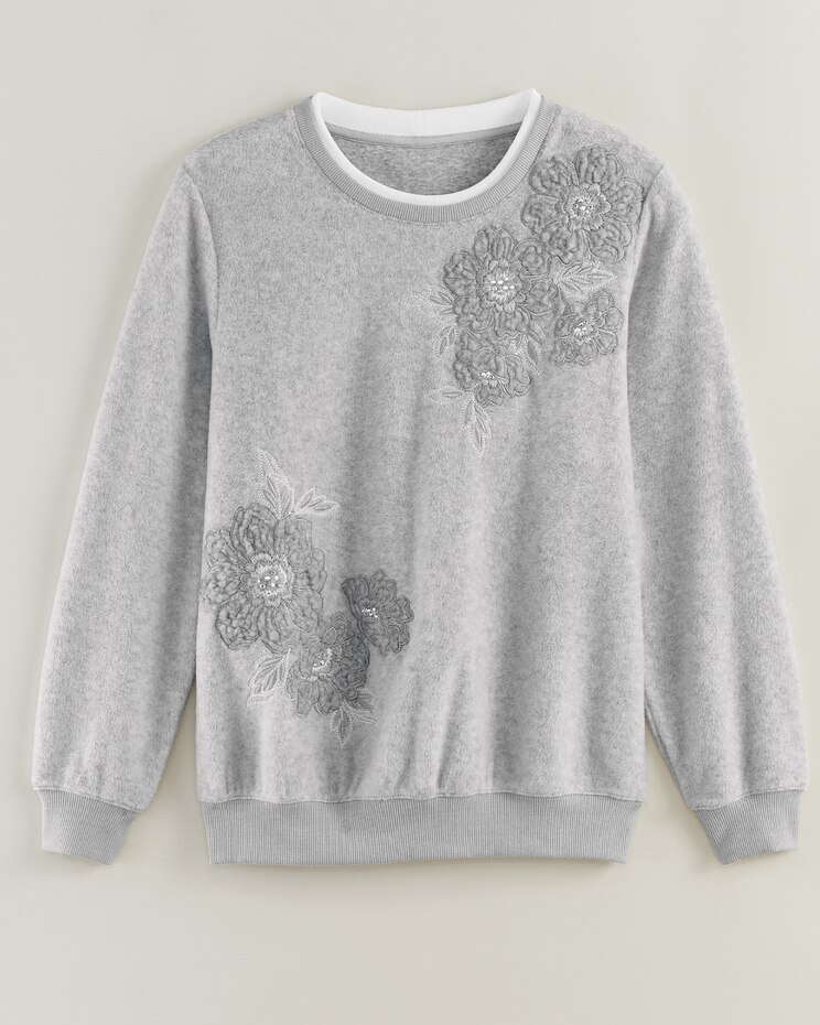 Alfred Dunner® Sherpa Floral Embroidery Top image number 1