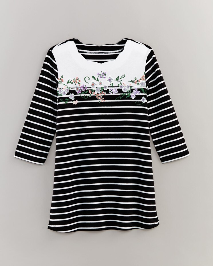 Three-Quarter Sleeve Border-Print Stripe Tunic image number 1