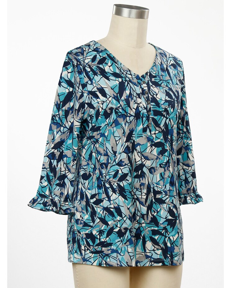 N Touch Going Places 3/4 Sleeve Leaves Print Top image number 1