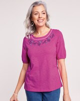 Slub Knit Embroidered Peasant Top thumbnail number 1