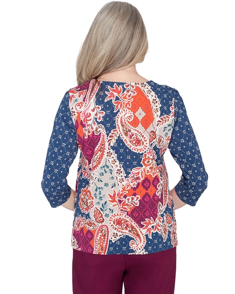 Alfred Dunner® Classics Paisley Patchwork Knotted Crew Neck Top