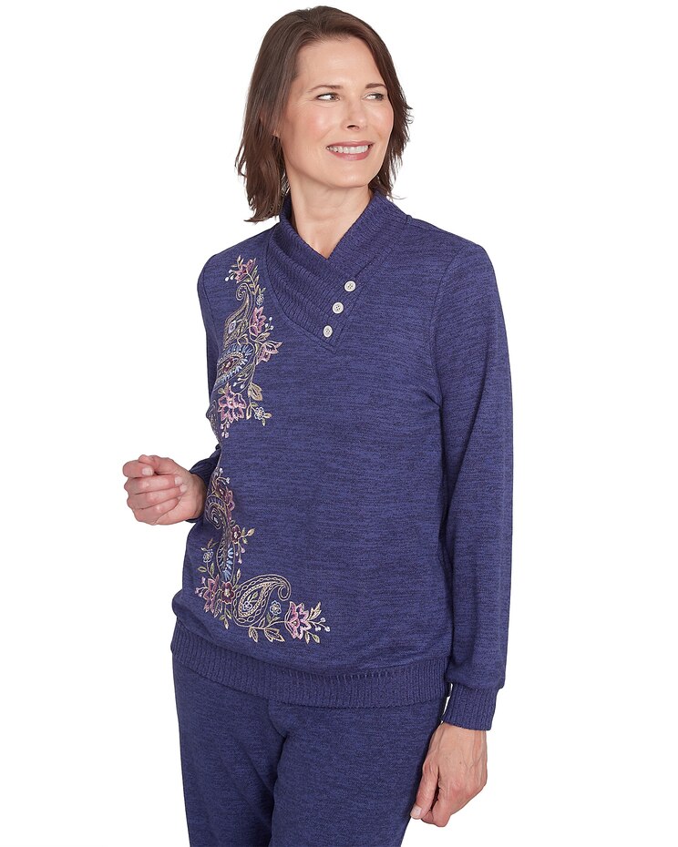 Alfred Dunner® French Quarter Paisley Embroidered Envelope Neck Sweater image number 6