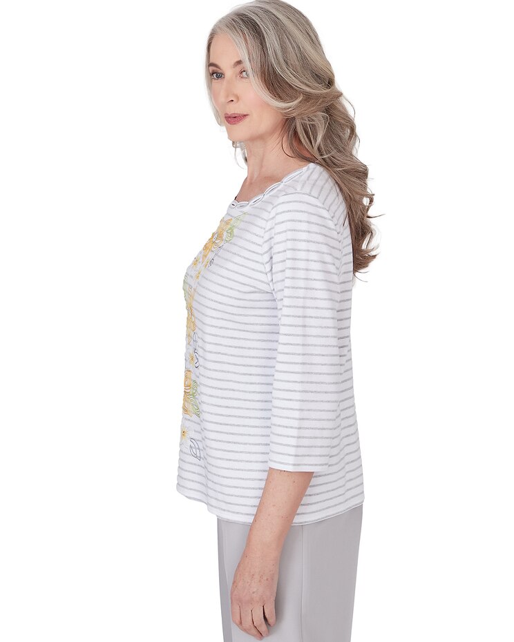 Alfred Dunner® Charleston Striped Embroidered Top image number 4