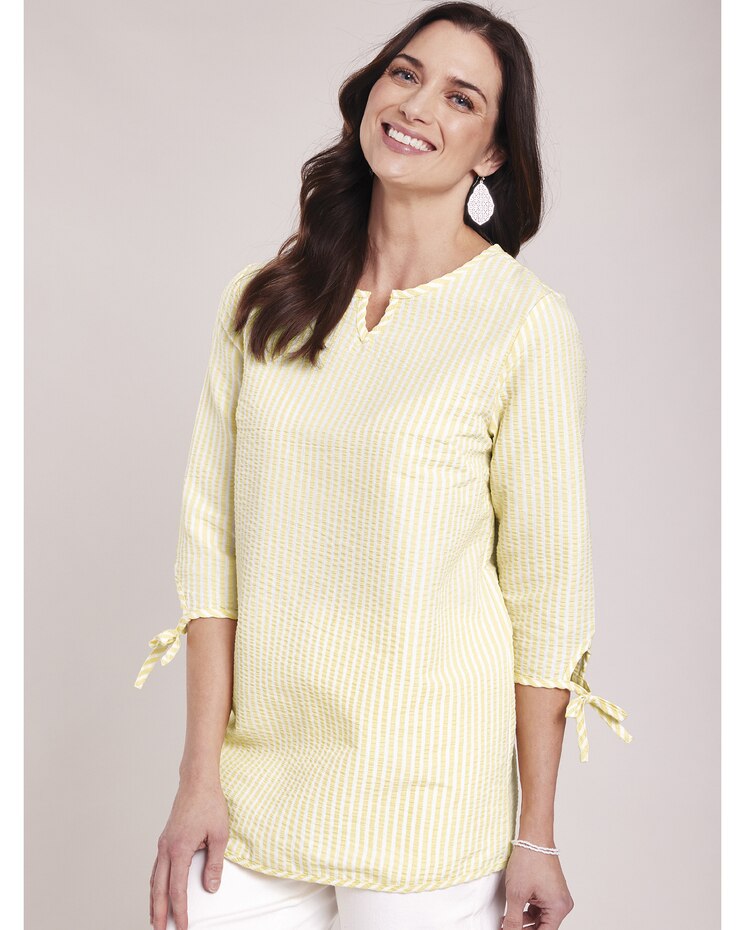 Tie Three-Quarter Sleeve Seersucker Tunic image number 1