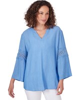 Ruby Rd® Bali Blue Knit Solid Top Lace thumbnail number 1