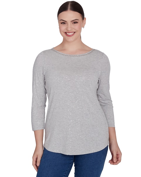 Ruby Rd® Wintery Glow Knit Emb Glitter Top